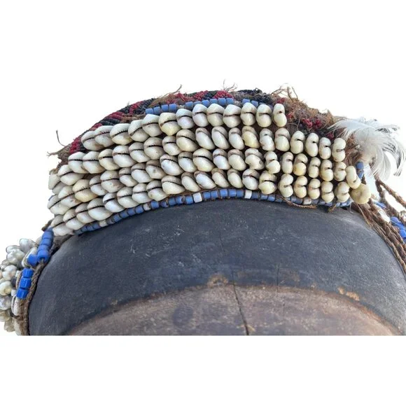 Ibo Tribe Tribal HEALING Mask Cowrie Shells Zebra Mane Metal Work details Large